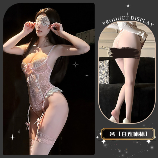 QingShe Lace Sensual Bodysuit - Elegant Sheer Bust High-End Lingerie for Date Night & Intimacy - Kotobuki's swaying figure~ + white bodysuit stockings