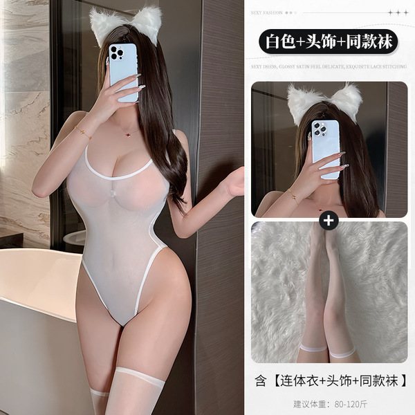 Lace Bodysuit Sexy Sheer Thong Set - Seductive Open-Crotch Erotic Lingerie for Women - White + 3042 White + 3032 White