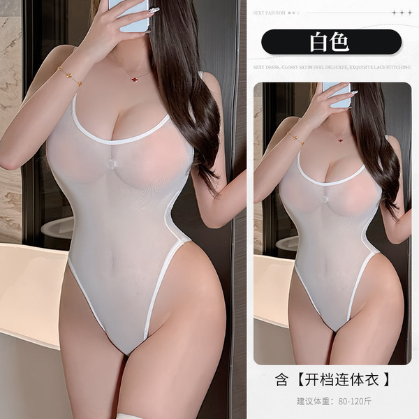 Lace Bodysuit Sexy Sheer Thong Set - Seductive Open-Crotch Erotic Lingerie for Women - White + 3042 White
