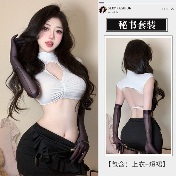Sexy Secretary Costume Set - Tempting Office Outfit for Role Play, Seductive OL Lingerie Ensemble - Image color + 3060 black sleeves