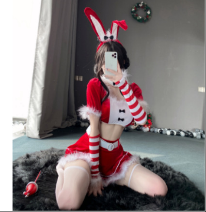 Plus Size New Year Eve Costume Set - Sexy Christmas Lingerie & Bunny Outfit for Women - 313 Wine Red