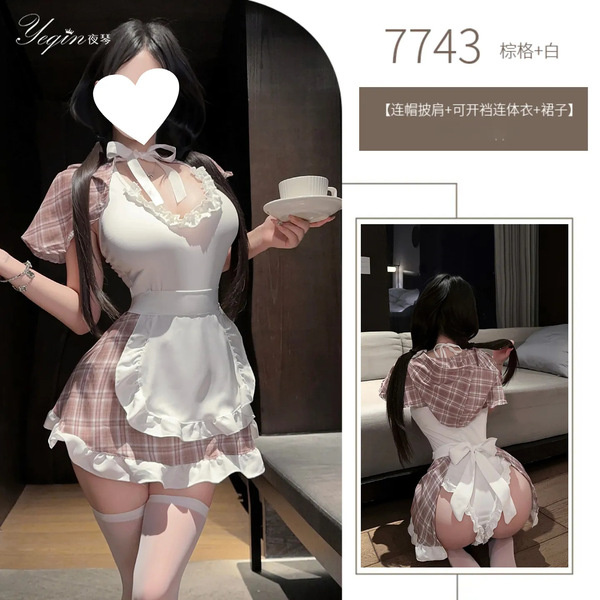Premium Pure & Seductive Women's Lingerie Set - High-End Maid Costume for Couples Role Play - Maid outfit + model's stockings