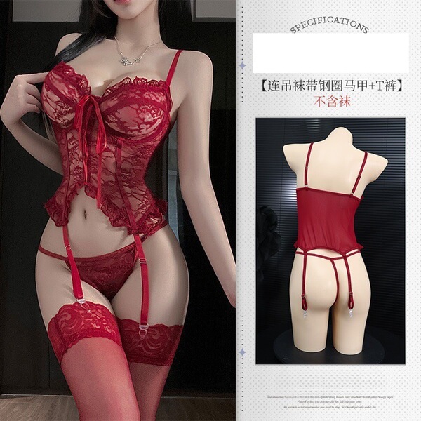 Purple Lace Lingerie Set for Women - Sexy Sheer Bodysuit with Adjustable Ties & Waist-Cinching Design - red jumpsuit