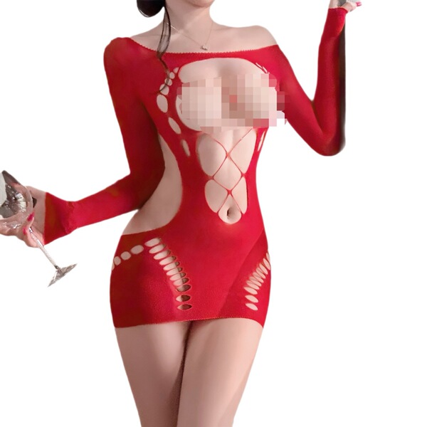 Pure & Seductive Halter Neck Bodycon Dress Set – Sexy Lace Nightclub Outfit, Boudoir Lingerie & Sleepwear - red