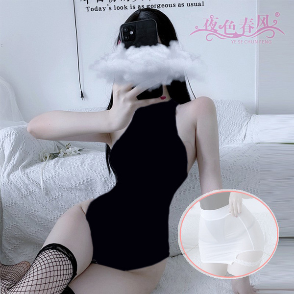 New Sexy Lingerie Set - Office Secretary Costume Bodysuit with Removable Crotch, Seductive Cross-Border Style - Black jumpsuit, 1781 (skirt not included)