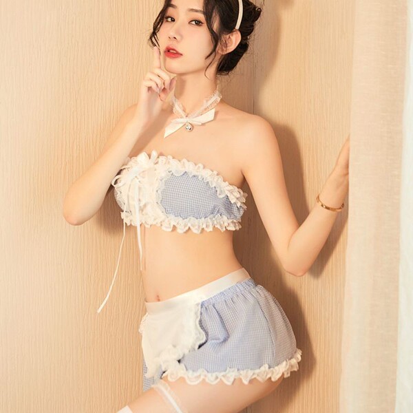 Qingran Sexy Secretary Lingerie Set – Sheer Temptation Sleep Dress with Open-Crotch Bodysuit, No-Remove Design - 379