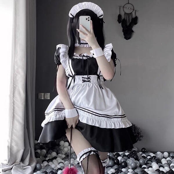 Cute Maid Costume Cosplay Dress - Plus Size Lolita Student Uniform Skirt Set for Women - Skirt, apron, and six accessories, size 3XL
