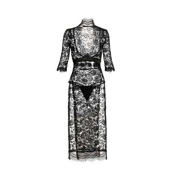 Meiyoujia sexy lace long dress lingerie - provocative side-slit bodycon sleepwear & uniform style nightgown for women