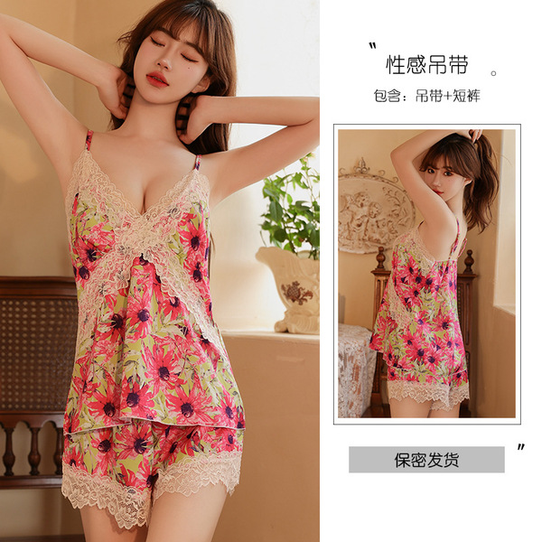 Silky Satin Sexy Lingerie Set - Summer Lace Slip Dress & Pure-Elegance Matching Underwear - Pink tank top + shorts + jacket + belt