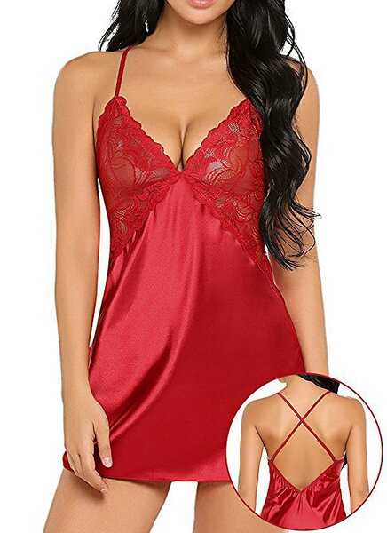 2026 Luxury Lace Camisole Dress – Seductive Sheer Sleepwear & Party Lingerie for Women - red