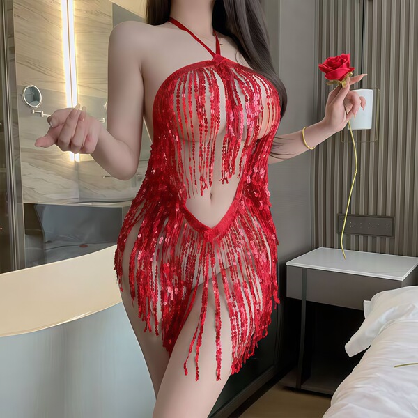 QQNY Pure Allure Sleepwear Set – Elegant Sensual Lingerie for Women, Luxury Bedroom Wear - Red Latin dress