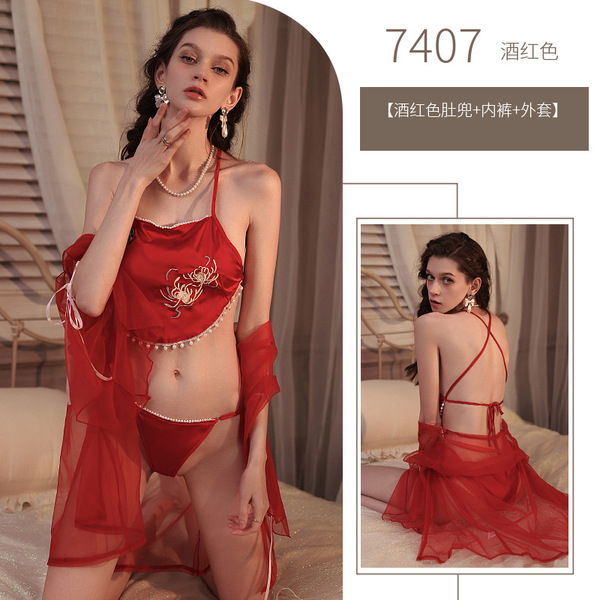 Sexy Chinese-Inspired Lace Belly Dance Bodice - Sheer Black Stockings Outfit for Date Night & Role Play - red