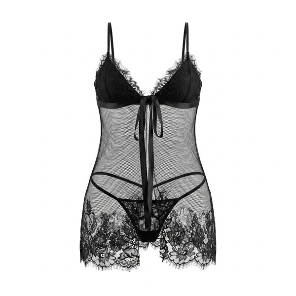 Feiniao kuiyue sexy lace sleepwear set - sheer open-front cami & slip nightgown ensemble with lace detailing and delicate flo...