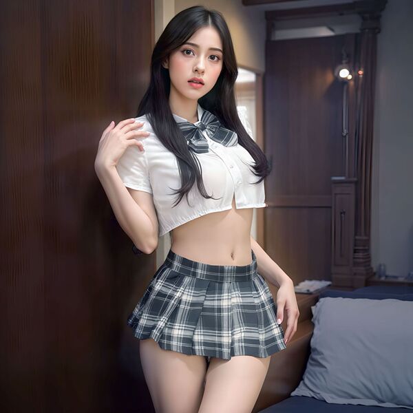 Japanese-Style Busty JK Uniform Set for Women – Waist-Revealing Pleated Skirt & Matching Top, No-Remove Lingerie Outfit - Hundred Nights Moon 47