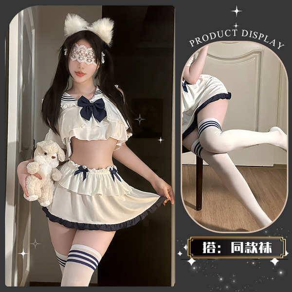 QingShe JK Flirty Lingerie Set – Pure & Tempting Pleated Skirt with Elegant Sensual Appeal - Gardenia Crispy Tea ~ + Matching Socks