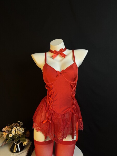Sexy Lace Bodysuit for Women – Elegant Shapewear Tank Top with Floral Trim & Backless Design - red