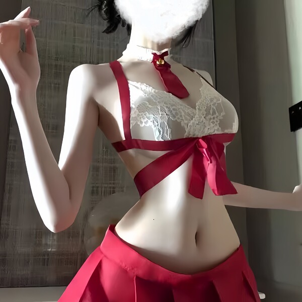 Sexy Sailor Uniform Lingerie Set - Cute Pure & Tempting Student Style Cosplay Outfit for Women - Red Set