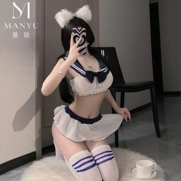 Sensual jk uniform lingerie set for women – cute & sexy sleepwear with playful charm, featuring a sailor-style top and skirt,...