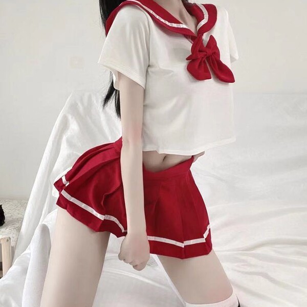 New Cute JK Uniform Skirt - Sexy Sailor Style School Outfit for Students & Nightclub Wear - red