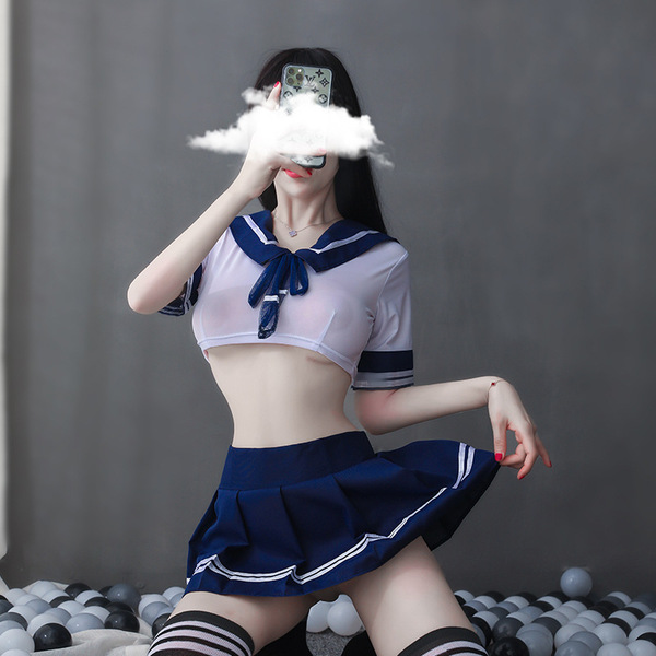 Sailor Uniform Lingerie Set - Cute Student Costume for Role Play, Cosplay & Stage Performance - Navy blue + school socks