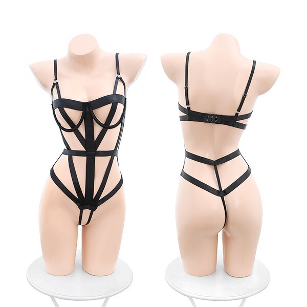 Sexy Cross-Back Secretary Costume -Europe and America-Inspired Lace-Up Bodysuit for Role Play & Bondage - Inner layer + outer layer