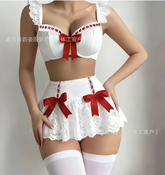Pure & Spicy Women's Summer Lingerie Set – Sexy Bow Bikini Sleepwear Outfit for Adults - White