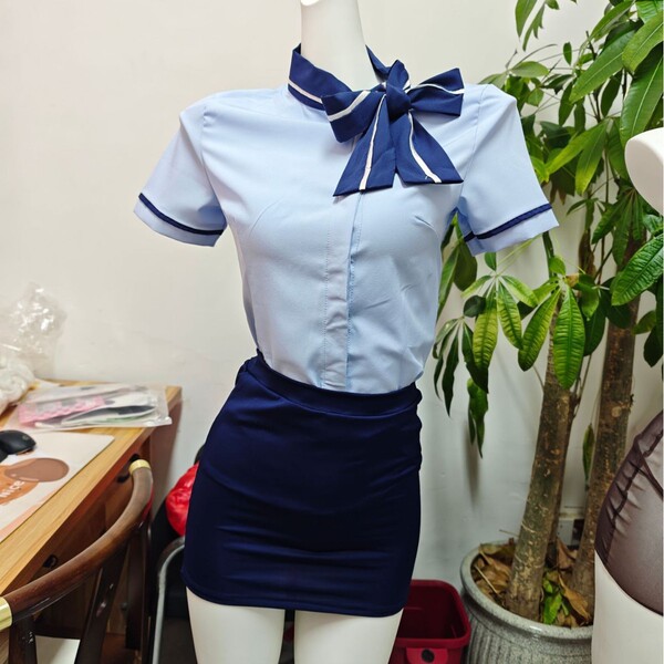 Domiela Sexy Air Hostess Costume for Women – Seductive Secretary Role Play Outfit, Professional Lingerie Set - blue