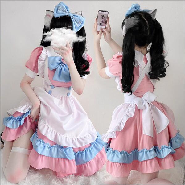 New cute pink & blue maid dress cosplay outfit - lolita style kawaii girl dress for daily wear & costume parties