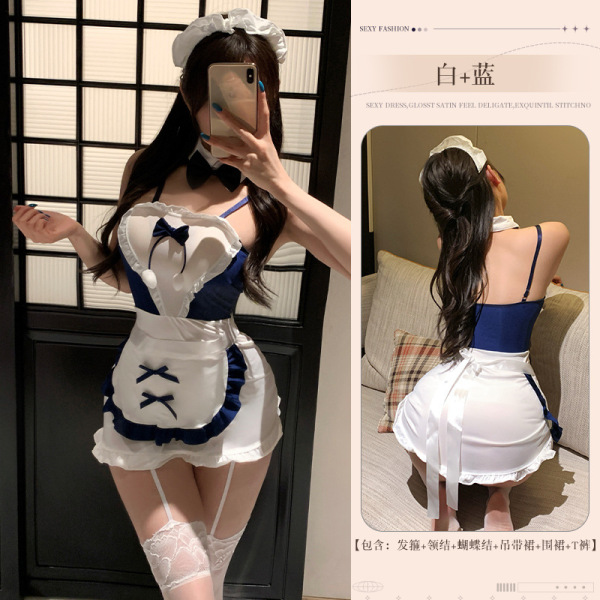 Pure & Tempting Lingerie Set – Seductive Naughty Sleepwear for Women, abstinence-Inspired Sensual Outfit - Maid [bodysuit + headdress + neckpiece] + white open-crotch stockings