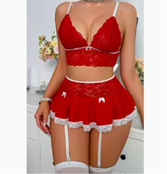 Lace Flirty Maid Outfit Set - Sexy Cross-Border Erotic Mini Skirt & Top for Women - red