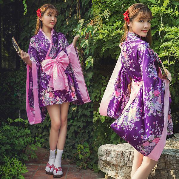 Lolita dress anime cosplay outfit featuring japanese cherry blossom kimono style maid costume for women, perfect for themed e...