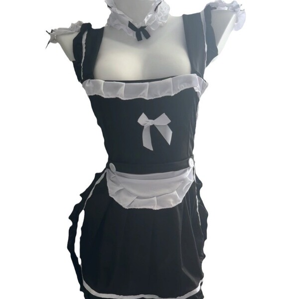 Sexy no-remove maid costume set featuring a cute playful design with ruffles, bows, and an apron, perfect for themed events o...
