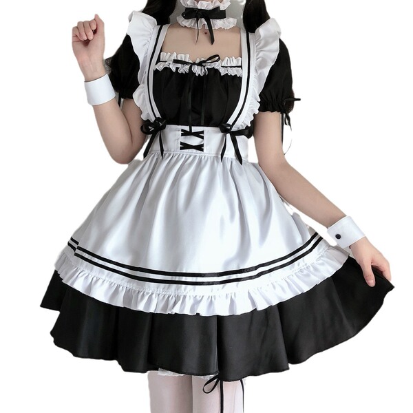 Japanese anime maid costume - cute sweet sexy cosplay dress for girls, lolita performance outfit with frills and ribbons