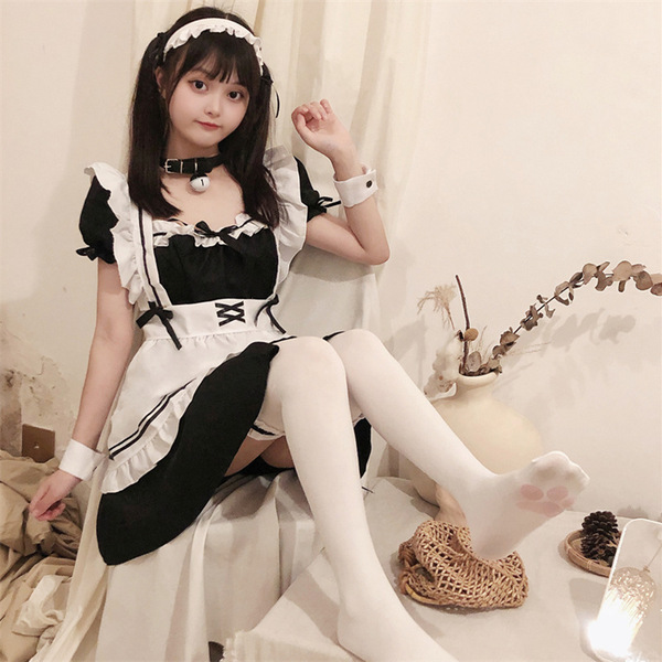 Sexy Maid Costume Set for Women - Seductive Lingerie Outfit with Apron & Headband, Plus Size Erotic Sleepwear - Maid + White Socks