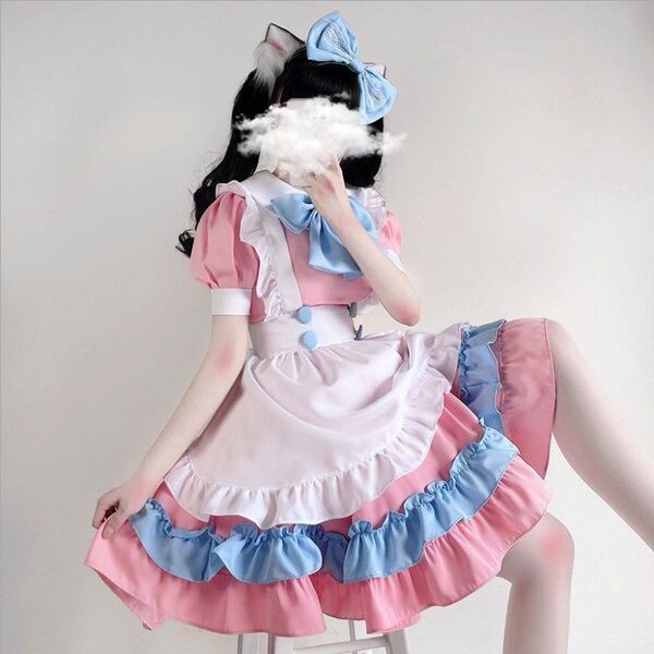 Maid Costume Cosplay Dress - Japanese Lolita Student Uniform, Plus Size Anime Role Play Outfit - Pink Set