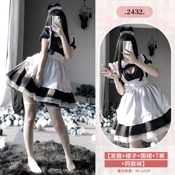 Sexy Maid Costume for Women - Cute & Alluring French Maid Outfit with Apron, Headband & Stockings Set - 2432+3000 white