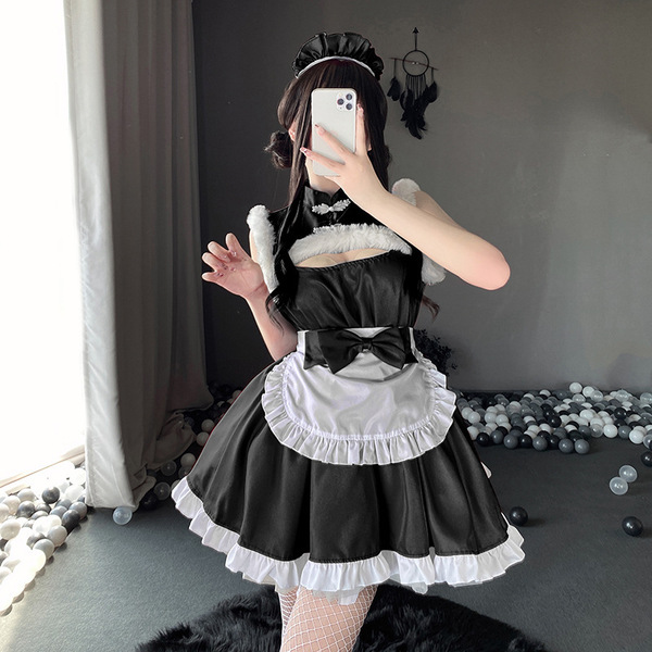 Pure & Seductive Maid Costume Set - Cosplay Lingerie, Lolita Apron Sleepwear for Role Play & Bedroom Fun - Birth of 331 Black