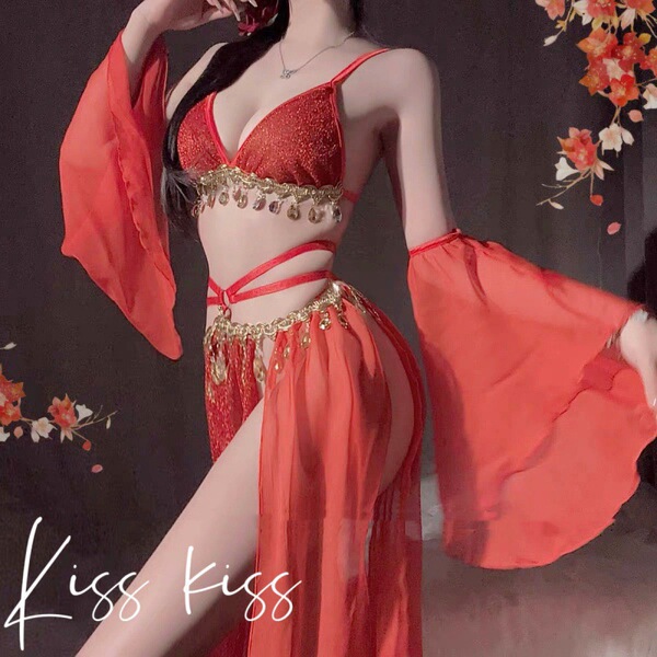 Plus Size Exotic Princess Lace Bodice Dress - Vintage Chinese Hanfu Style Sexy Corset Top & Skirt Set - red
