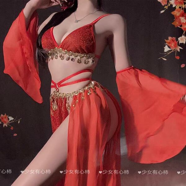 Sensual Exotic Princess Vintage Chinese-Style Dance Costume - Seductive Hanfu-Inspired Lingerie Dress Set - red
