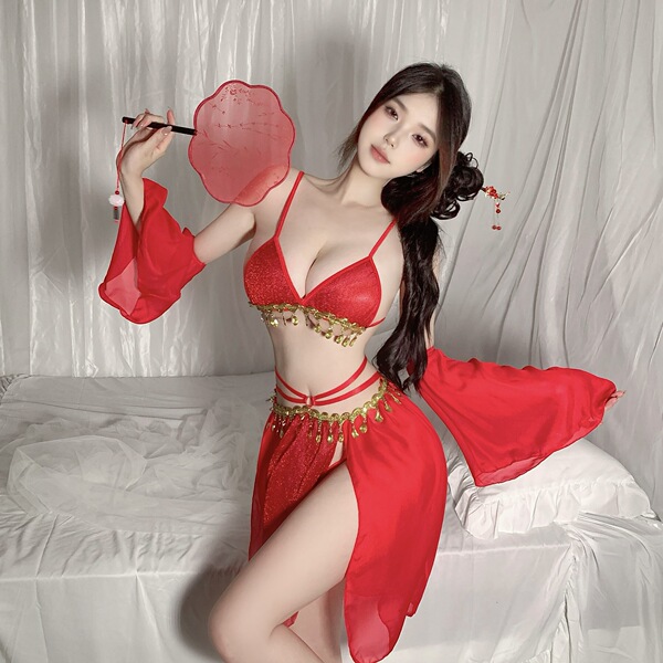 Dunhuang Palace Sensual Lingerie Set - Vintage Princess Sleep Dress with Exotic Pure-Yu Style - red