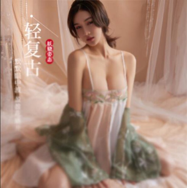 Sensual ancient chinese court lingerie set featuring delicate floral patterns and flowing fabrics, perfect for plus-size wome...