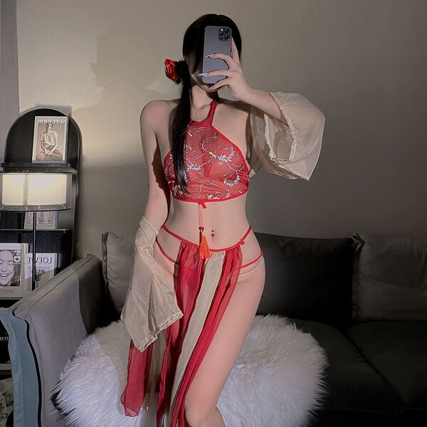 Vintage chinese-style lingerie set - plus size silk qipao role play outfit for sensual & elegant wear, featuring intricate de...