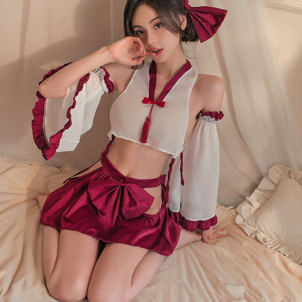 Sexy Hanfu Lingerie Set - Vintage-Inspired Seductive Sleepwear & Roleplay Outfit for Women - Wine Red