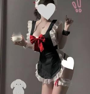 Yeshi Difei Sexy Maid Costume Set – Lacy Chef & Housemaid Outfit, Pure-Yet-Sensual Cosplay Lingerie for Women - Black + Black Fishnet Stockings
