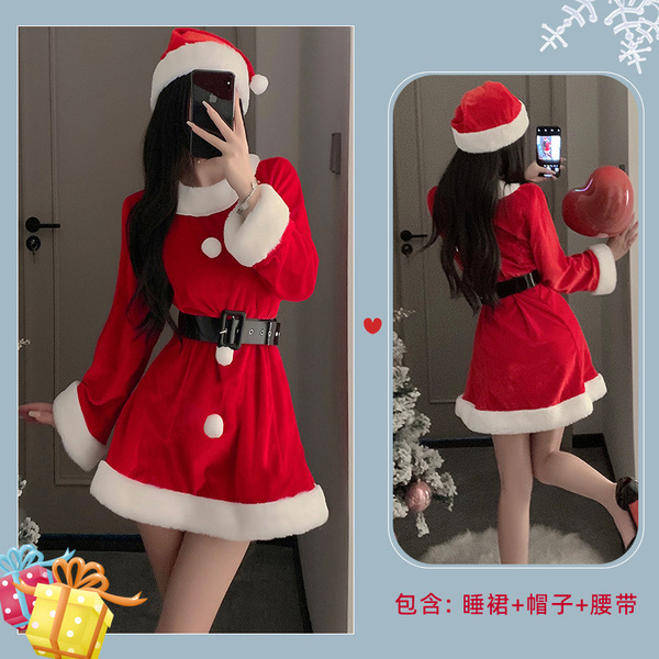 Sexy Christmas Bunny Girl Costume Set - Festive Erotic Lingerie Outfit for New Year's Eve & Holiday Parties - (6218 Wine Red)