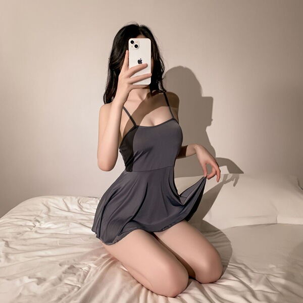 Seductive Lace Sleepwear for Women – Sexy Slip Dress, Pure Allure Bedroom Lingerie Set - grey