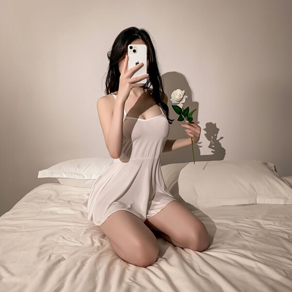 Seductive Lace Sleepwear for Women – Sexy Slip Dress, Pure Allure Bedroom Lingerie Set - White