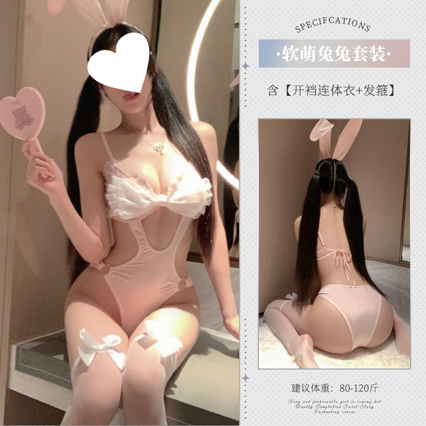 Butterfly Bunny Costume Set - Sweet Sexy Lingerie Bodysuit for Small Bust, Cute Temptation Outfit - pink