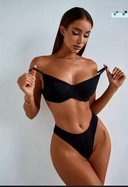 2024 Summer Floral Lace Lingerie Set – Wire-Bra Knit Sexy Two-Piece Outfit, European Style - black