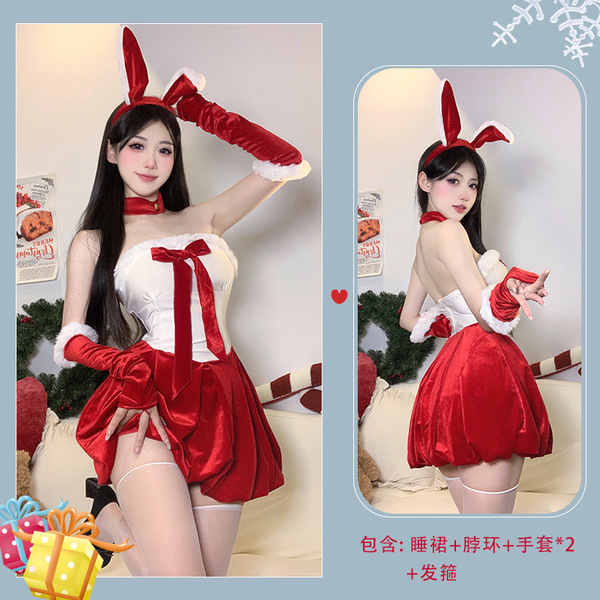 Christmas Velvet Lingerie Nightgown - Sexy Role Play Costume for New Year's Eve & Holiday Parties - 6398 Red
